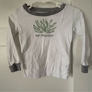 Burt's Bees Baby White and Gray Long Sleeve Tee with Green Print